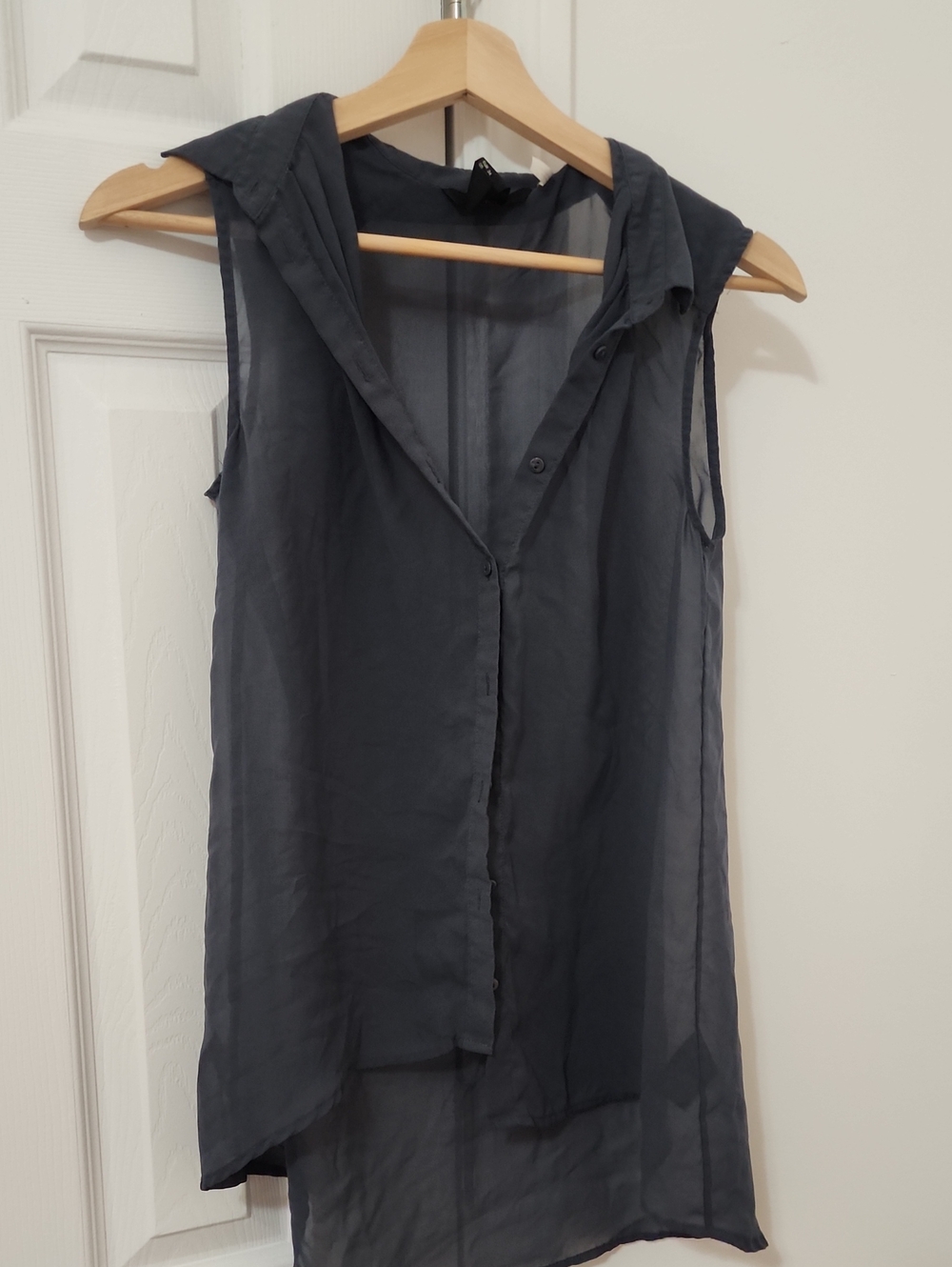 Sleeveless Sheer Button-Front Top - Charcoal